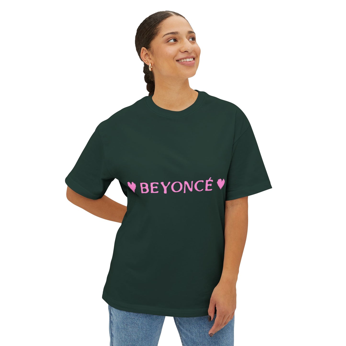 Pink Heart Bold Letter Unisex Oversized Boxy Tee - snazzymerch