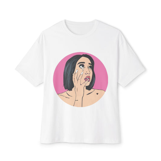Pop-Art Crying Girl Unisex Oversized Boxy Tee - snazzymerch