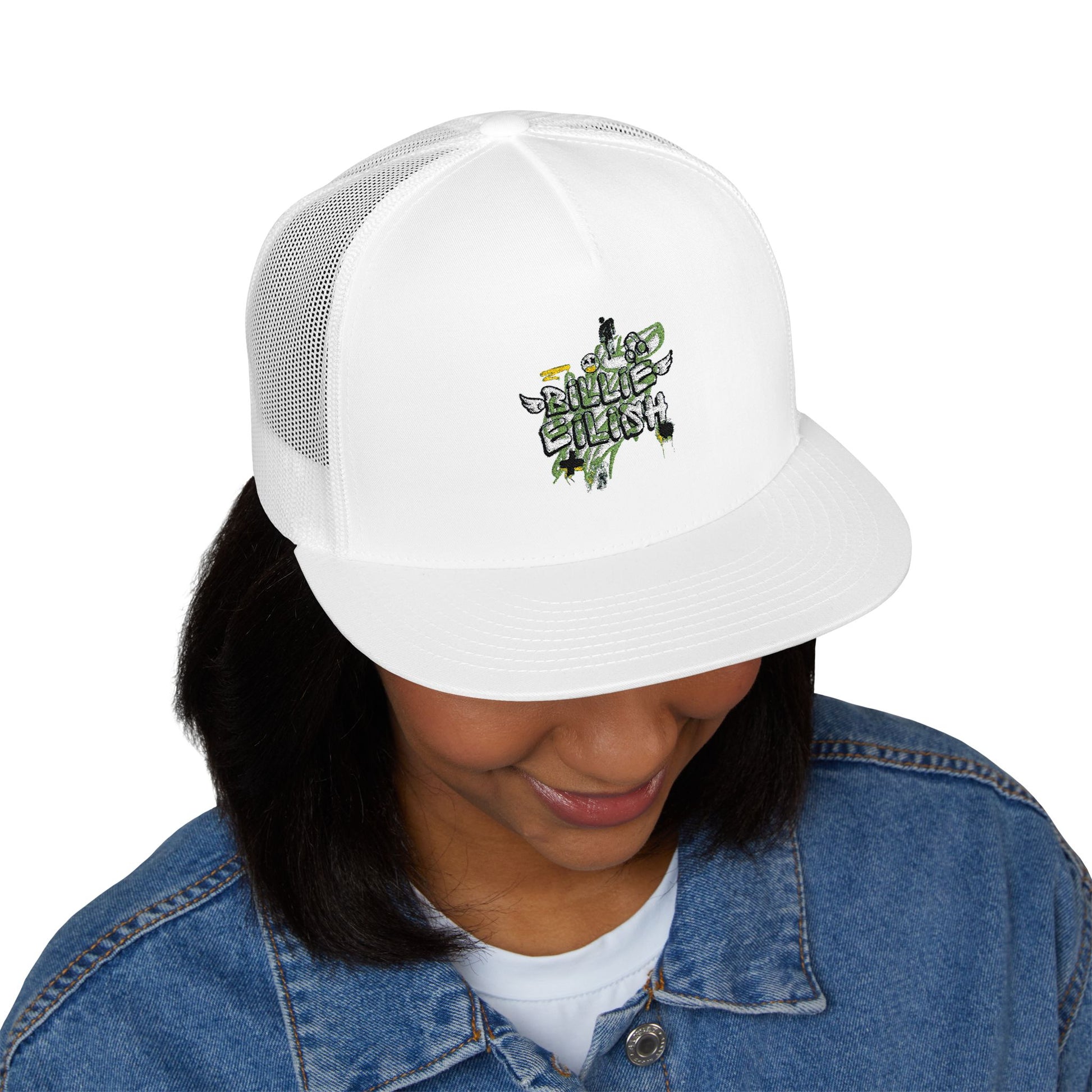 Billie Eilish Inspired Trucker Cap – Grunge Angel Graffiti Edition Printify