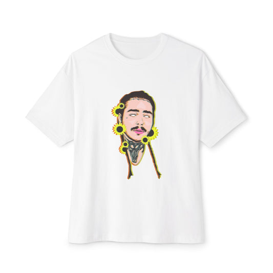 Cartoon Face with Sunflowers Unisex Oversized Boxy Tee Printify