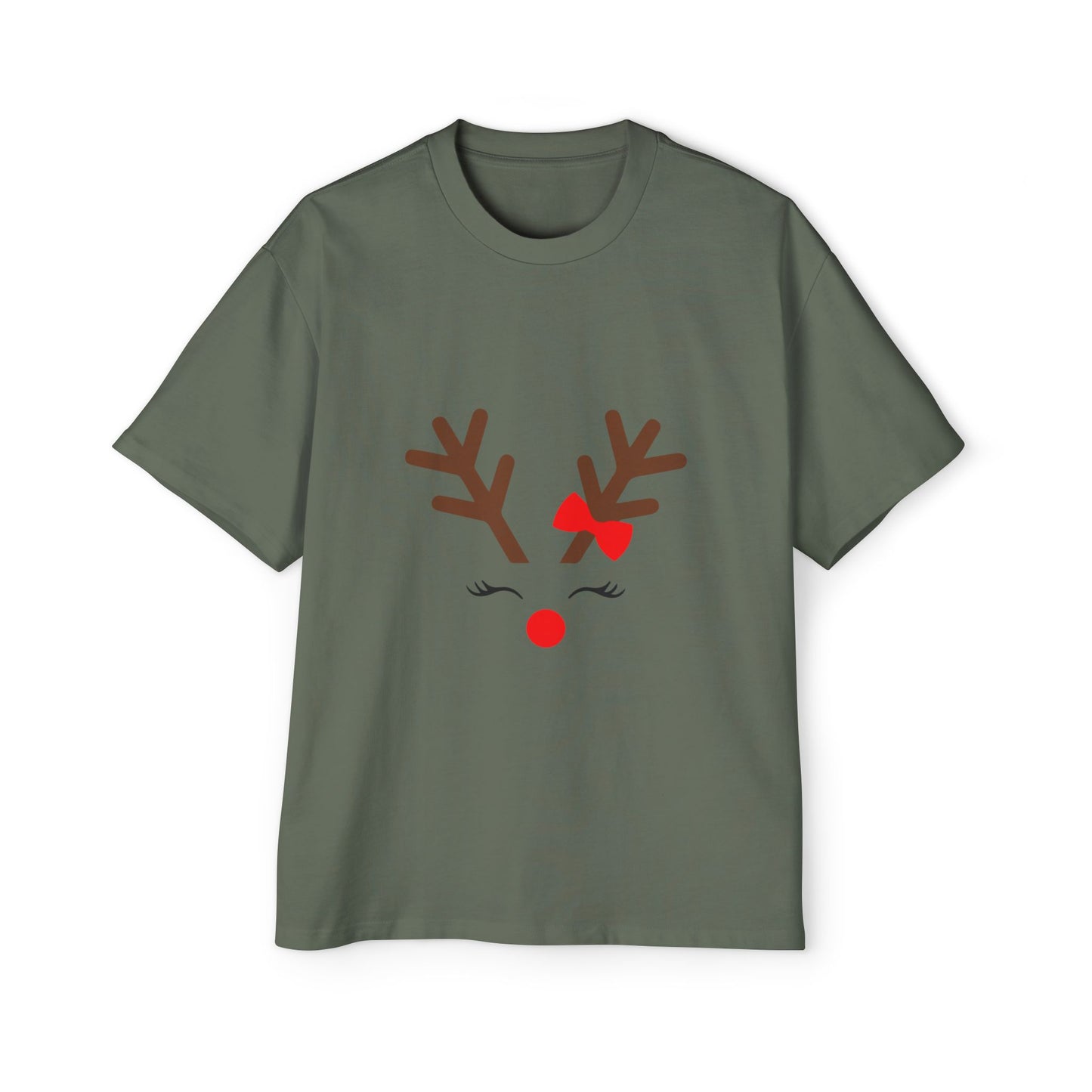 Cute Red Nose Reindeer Men's Heavy Oversized T-Shirt – Christmas Sale Edition Printify