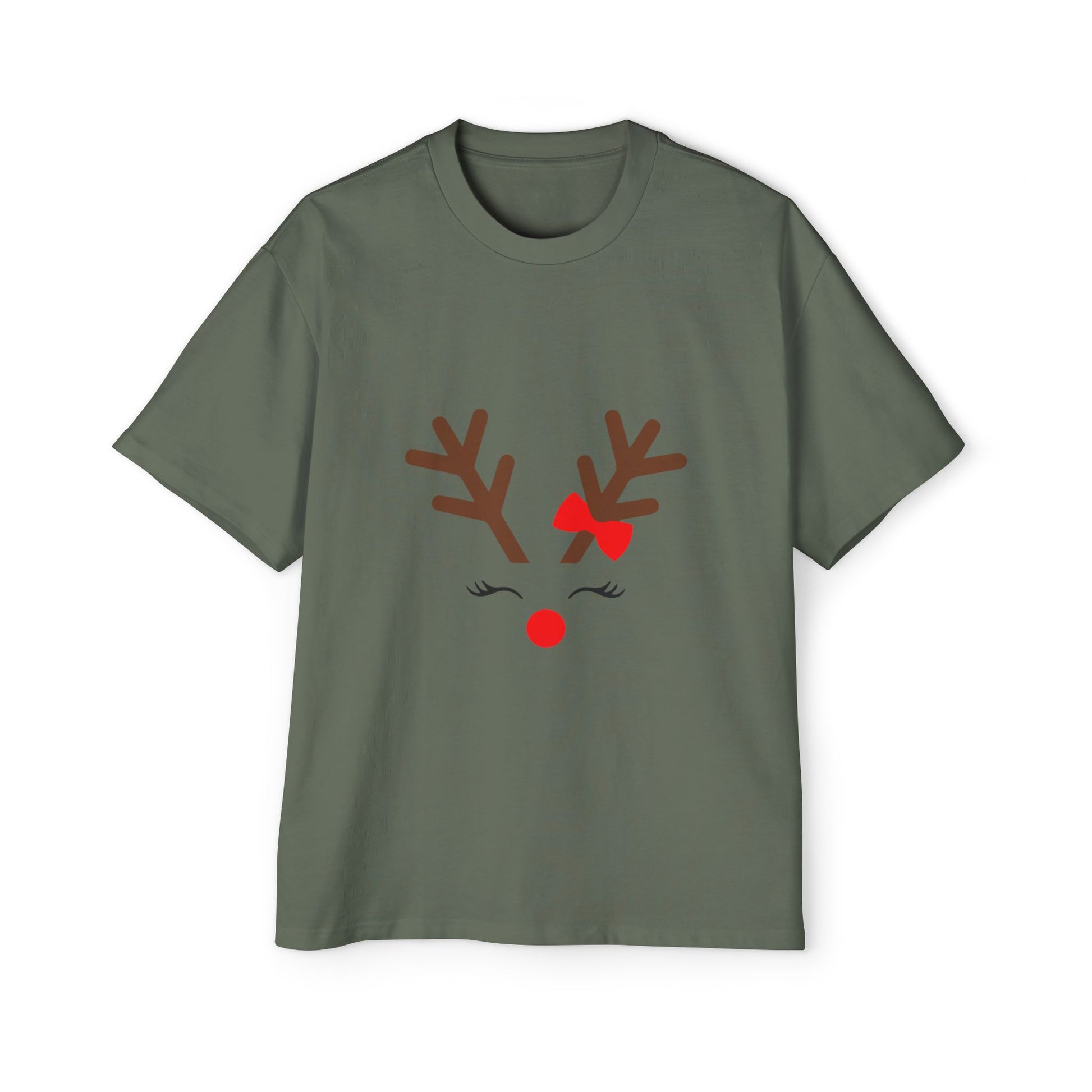 Cute Red Nose Reindeer Men's Heavy Oversized T-Shirt – Christmas Sale Edition Printify