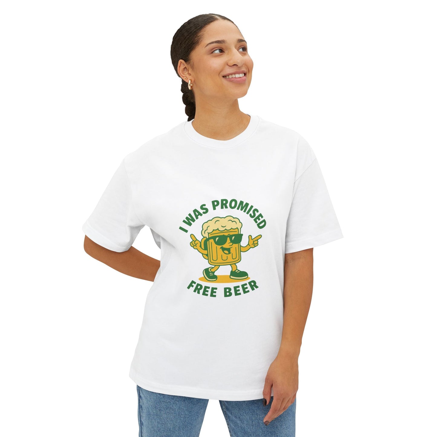 Unisex Oversized Tee – Snazzy Free Beer Edition Printify