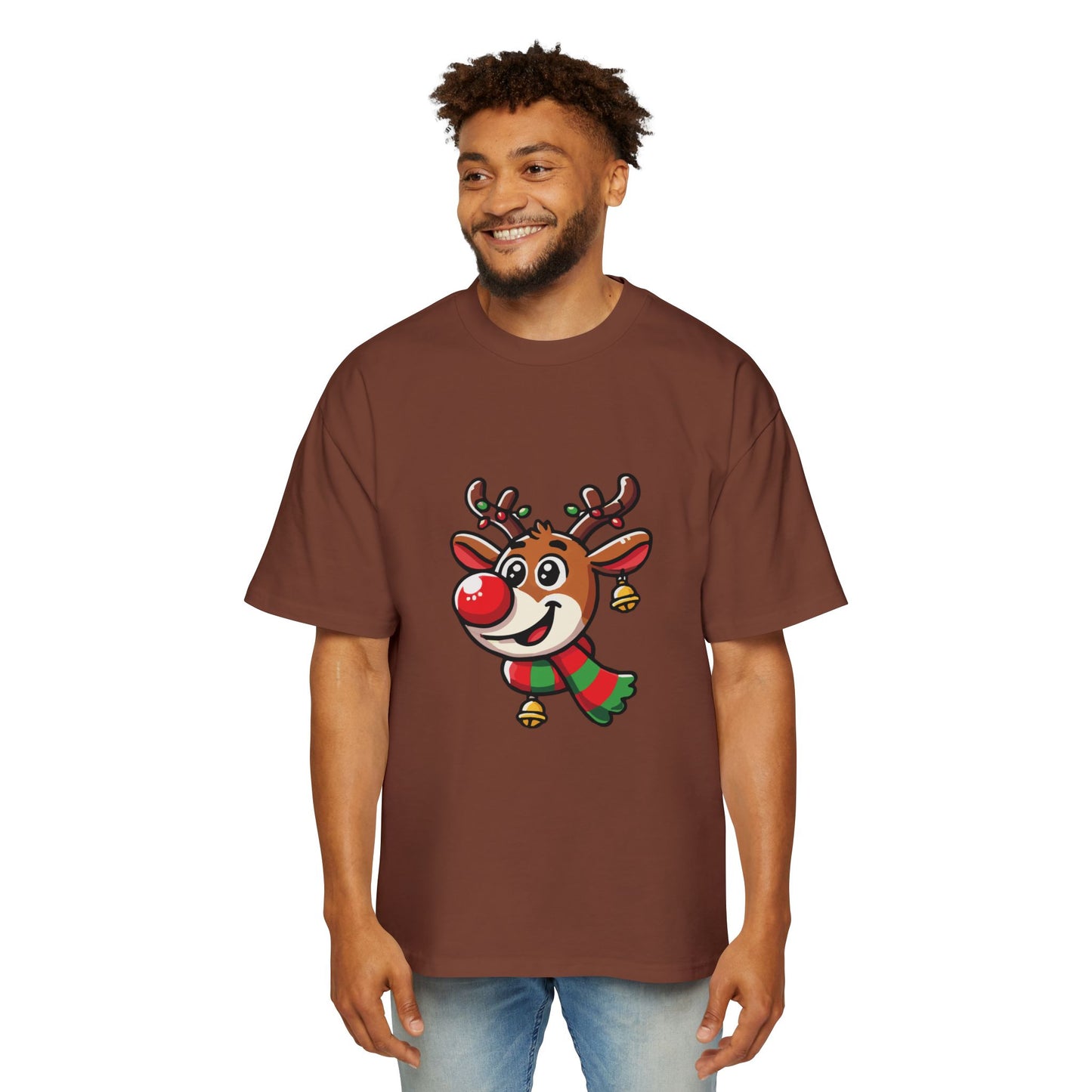 Cute Christmas Reindeer Oversized Tee – Festive Holiday Cartoon T-Shirt Printify