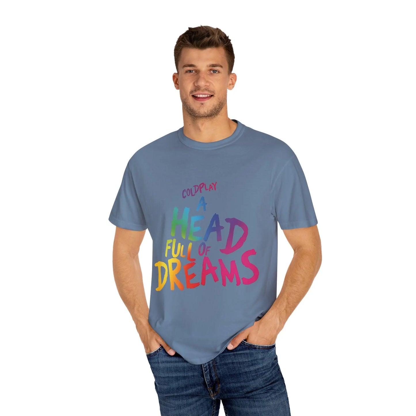 Unisex Garment-Dyed T-Shirt Inspired by Coldplay’s Iconic A Head Full of Dreams Printify