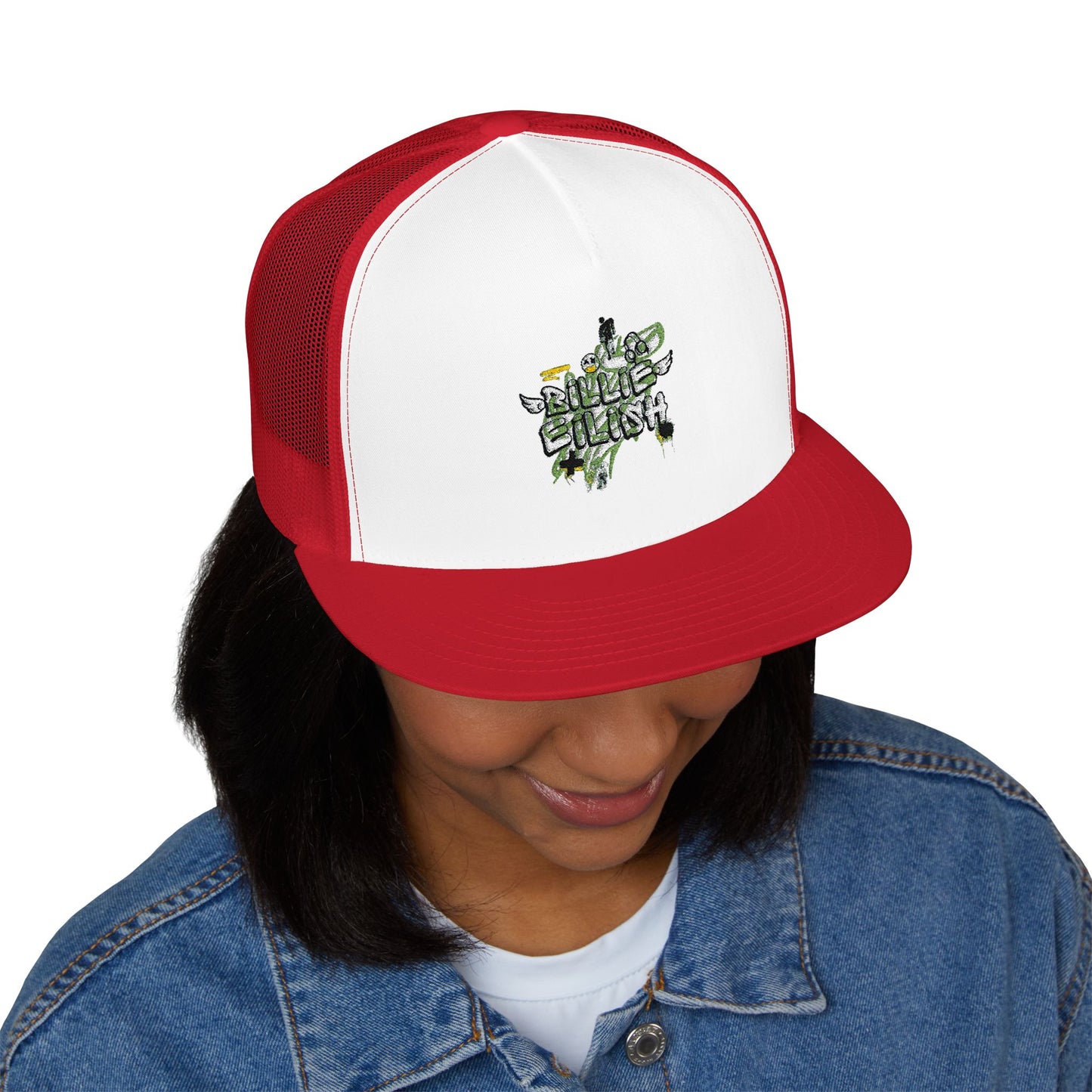 Billie Eilish Inspired Trucker Cap – Grunge Angel Graffiti Edition Printify