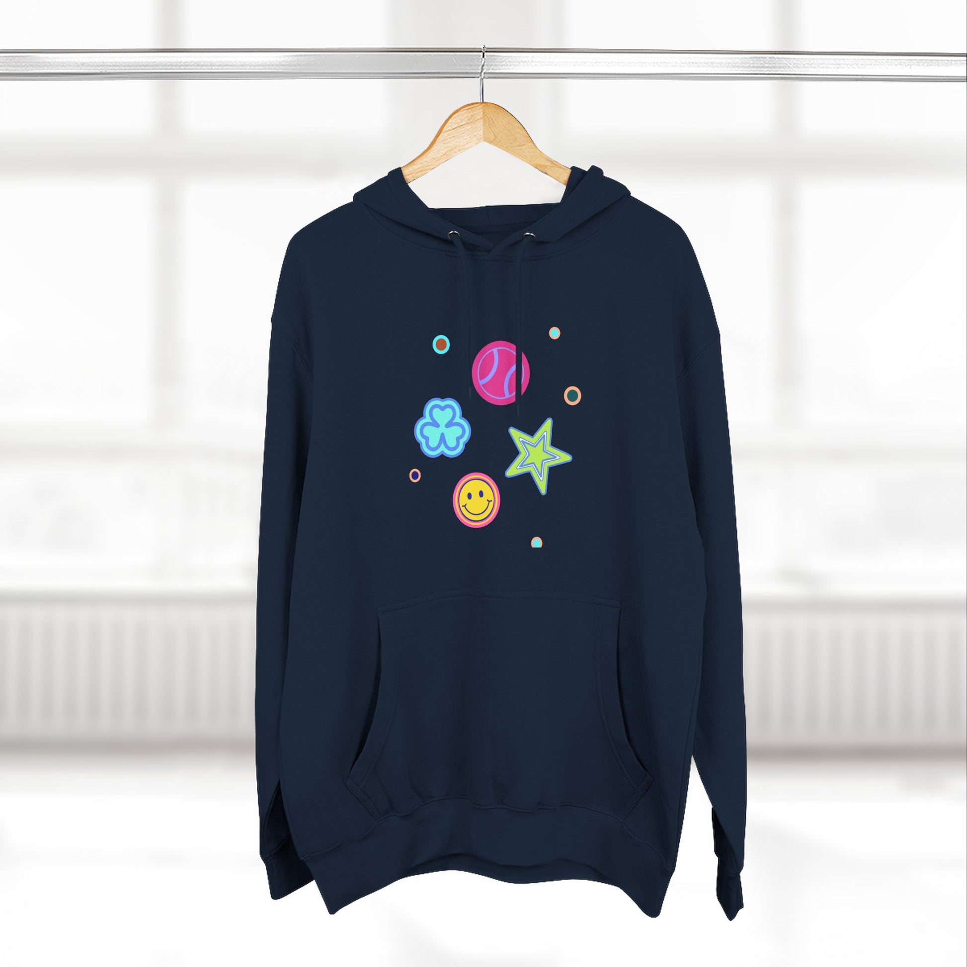 Color Pop Charm Patch Three-Panel Fleece Hoodie - snazzymerch