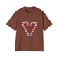 Candy Cane Heart Men's Heavy Oversized Tee – Limited Christmas Sale Edition Printify