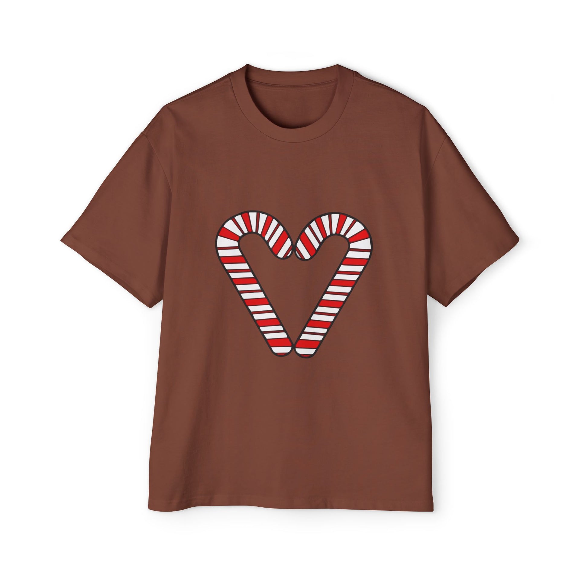 Candy Cane Heart Men's Heavy Oversized Tee – Limited Christmas Sale Edition Printify