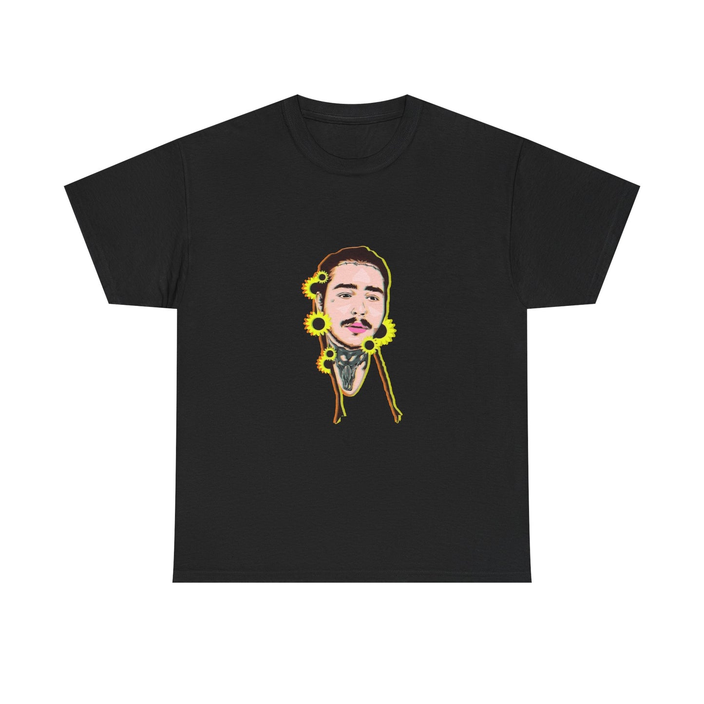 Cartoon Face with Sunflowers Unisex Heavy cotton Tee Printify