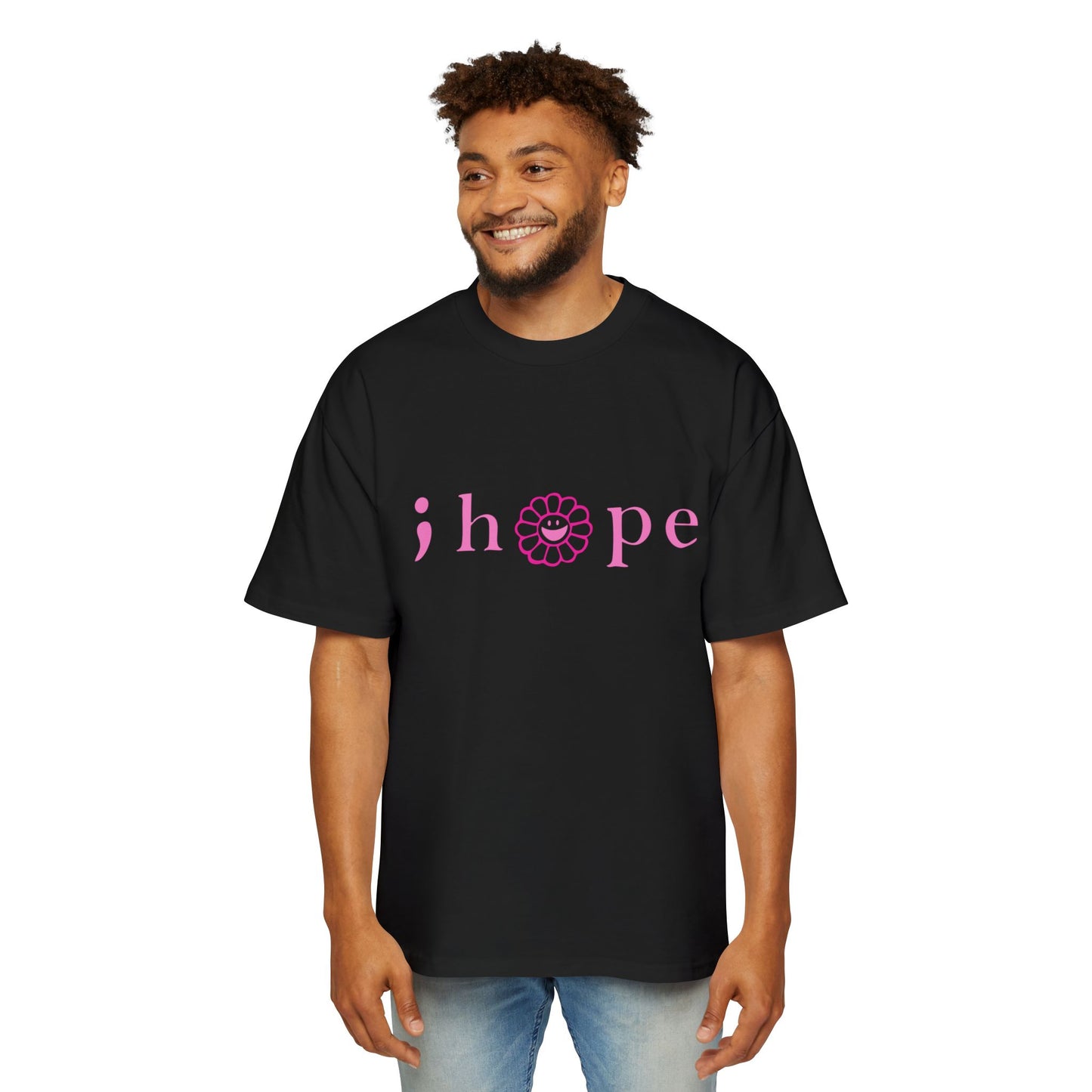Pink Hope Smile Men's Heavy Oversized Tee - snazzymerch