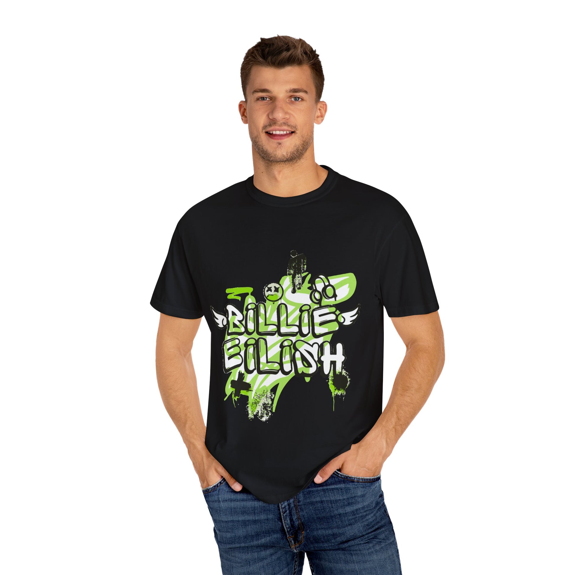Billie Eilish Inspired Dyed T-shirt – Grunge Angel Graffiti Edition Printify