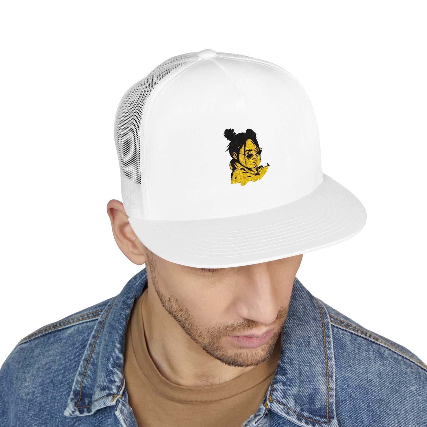 Billie Eilish Inspired Trucker Cap – Neon Mood Portrait Edition Printify