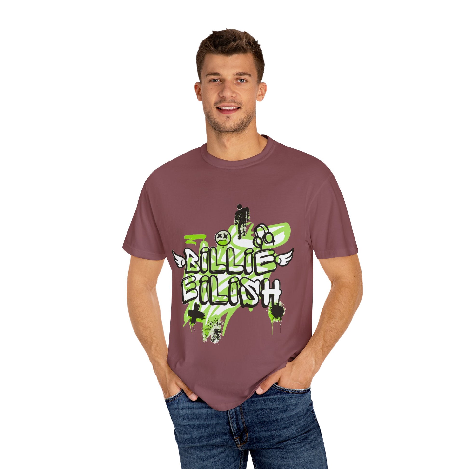 Billie Eilish Inspired Dyed T-shirt – Grunge Angel Graffiti Edition Printify