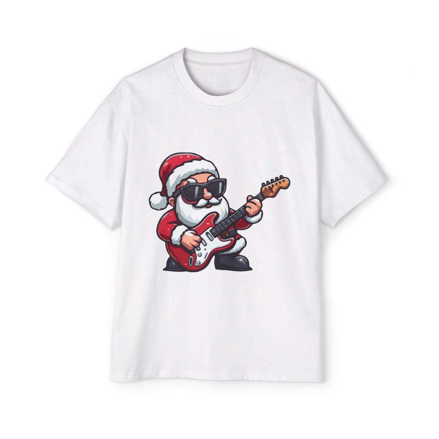 Rockstar Santa Oversized Tee – Cool Christmas Guitar T-Shirt Printify