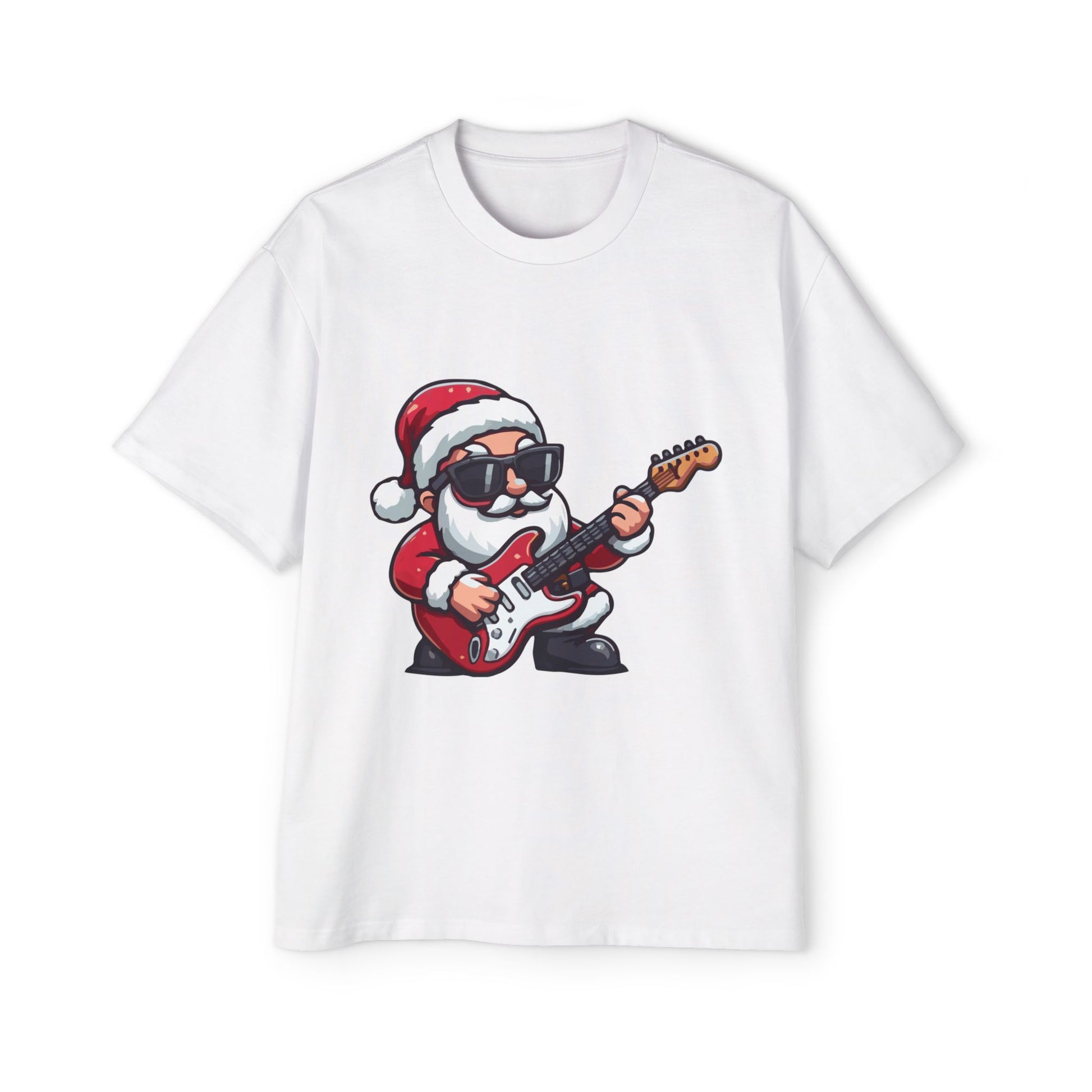 Rockstar Santa Oversized Tee – Cool Christmas Guitar T-Shirt Printify
