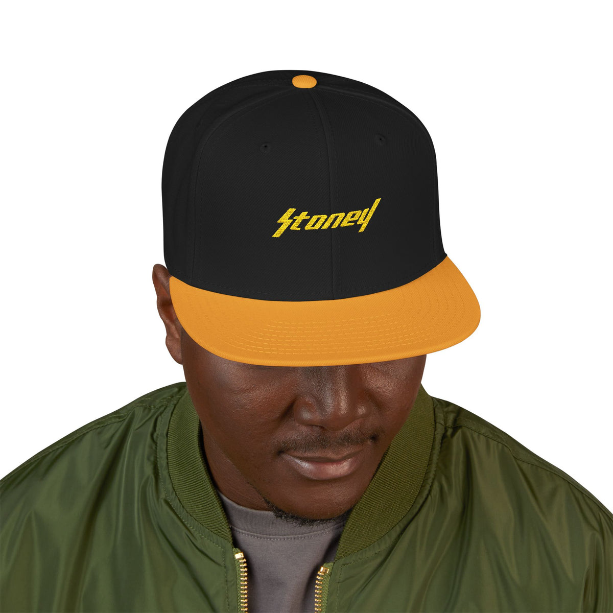 Orange Lightning Text Logo Snapback Cap Printify