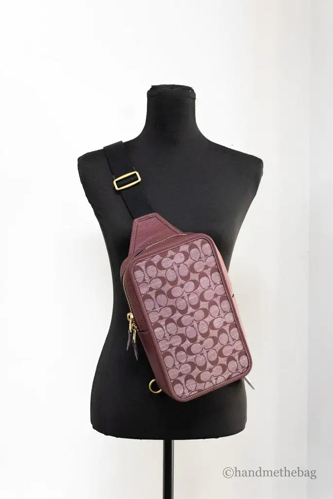 Coach Sullivan Wine Chambray Canvas Pebbled Leather Pack Bag snazzymerch