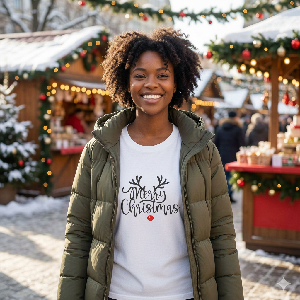 Merry Christmas Reindeer Oversized Unisex T-Shirt – Holiday Edition Printify