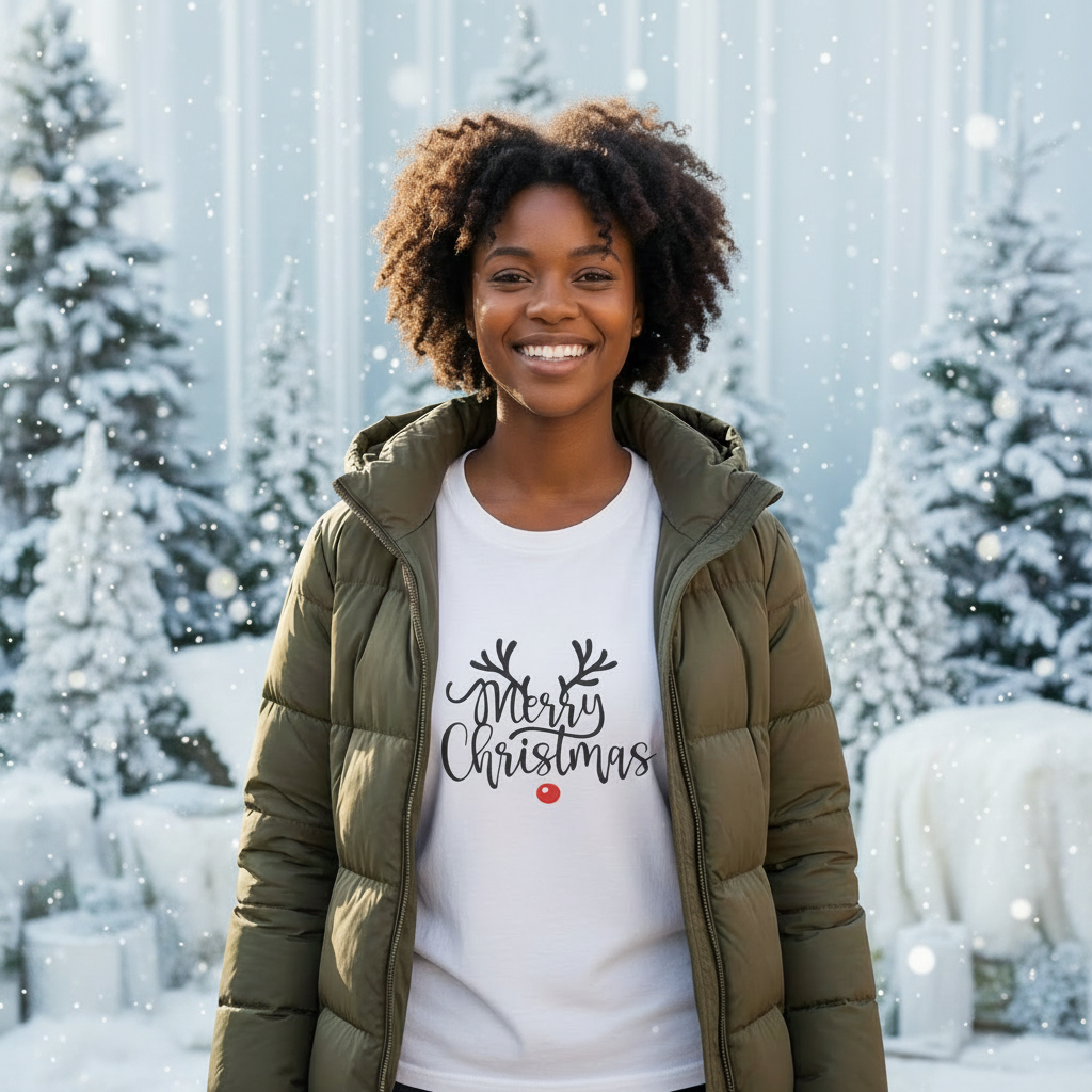 Merry Christmas Reindeer Oversized Unisex T-Shirt – Holiday Edition Printify