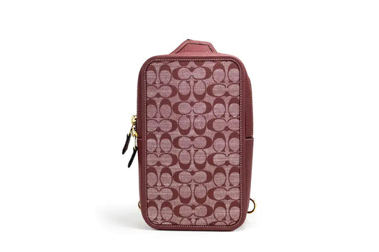 Coach Sullivan Wine Chambray Canvas Pebbled Leather Pack Bag snazzymerch
