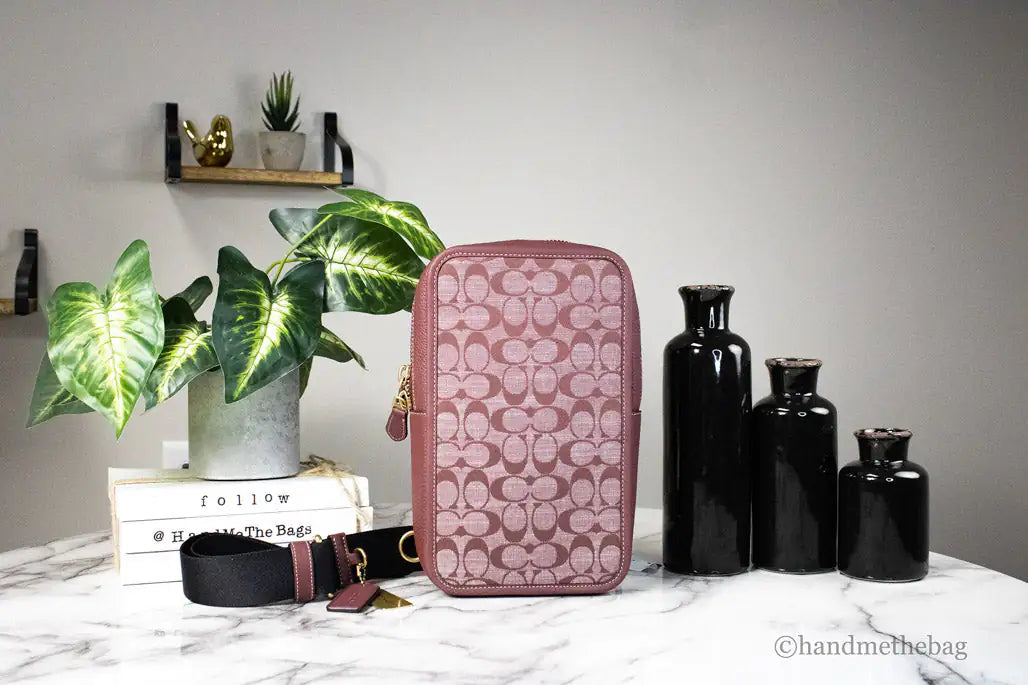Coach Sullivan Wine Chambray Canvas Pebbled Leather Pack Bag snazzymerch