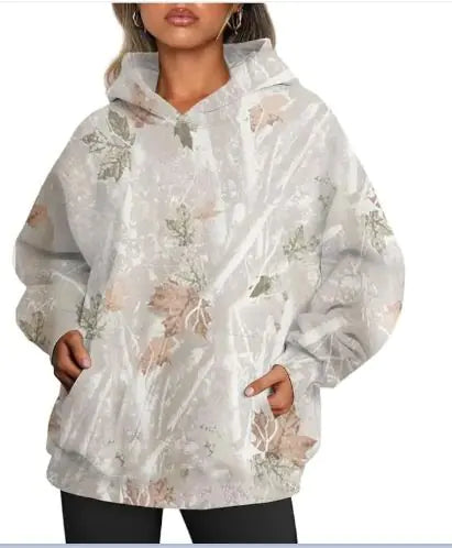 Women's Oversized Camouflage Hoodie with Maple Leaf Print snazzymerch